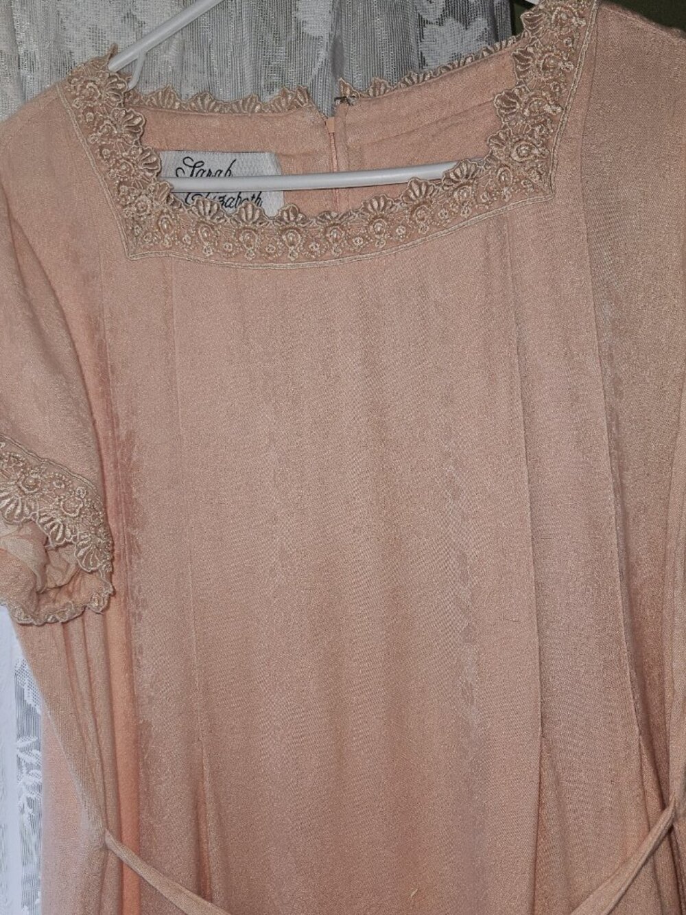 Vintage 90s Sarah Elizabeth Blush Pink Floral Lace Prairie Maxi Dress M/L - Picture 4 of 11